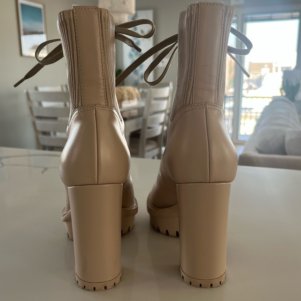 Gianvito Rossi - Martis Booties Beige Leather Combat Lace Up Boots EU 37 US 6.5 - Picture 5 of 11